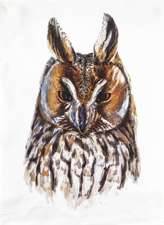 Portrait of an Owl Large Cotton Tea Towel