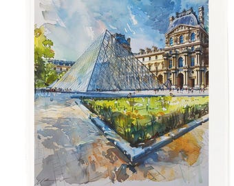 Paris France Cotton Tea Towel – Watercolour Louvre Pyramid Design