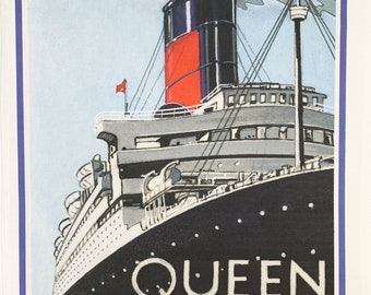 Great Ships The Queen Mary to Jamaica Large Cotton Tea Towel