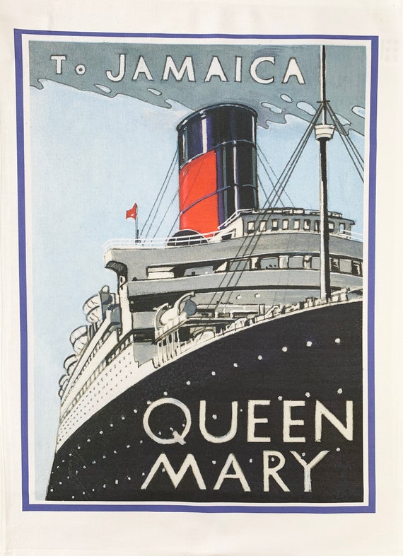 Great Ships - The Queen Mary to Jamaica -  Large Cotton Tea Towel