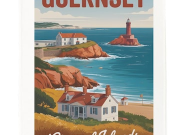 Guernsey, Channel Islands Tea Towel – 100% Cotton, White, 65 x 47 cm