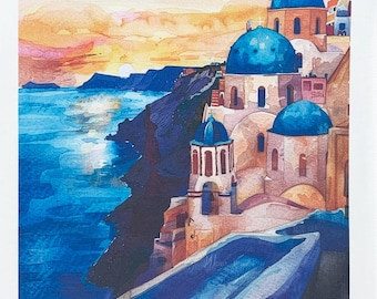 The view from Santorini large cotton tea towel