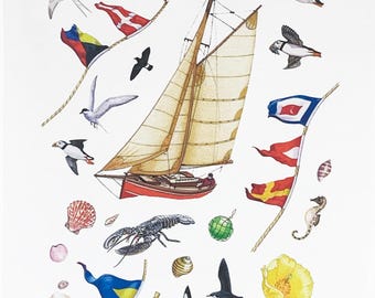 Sailing Large Cotton Tea Towel