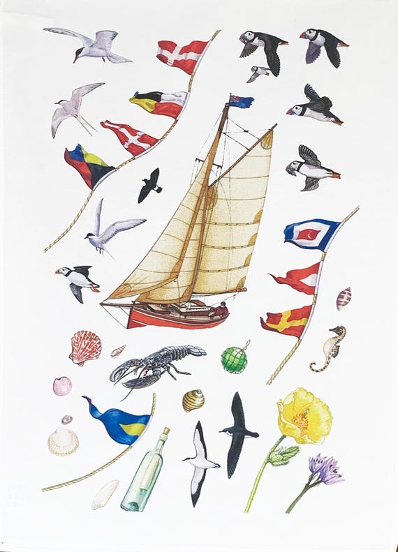 Sailing Large Cotton Tea Towel