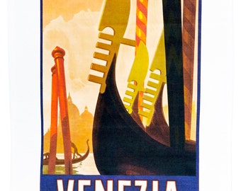 Venezia (Venice) - Retro Style Travel Poster Large Cotton Tea Towel