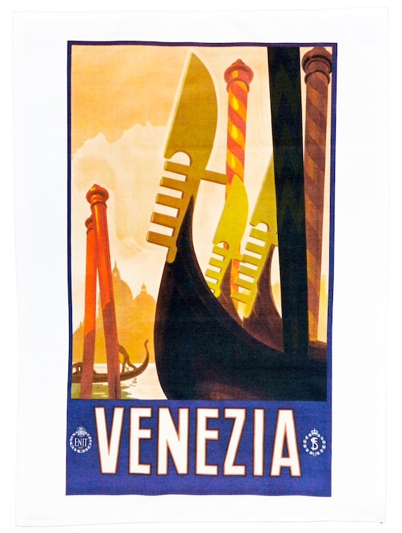 Venezia (Venice) - Retro Style Travel Poster Large Cotton Tea Towel