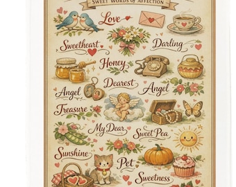 Terms of Endearment Cotton Tea Towel – Sweet Words of Affection Vintage Design