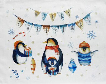 Penguin Family at Christmas - Large Tea Towel