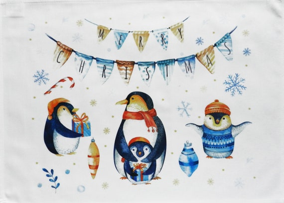 Penguin Family at Christmas - Large Tea Towel