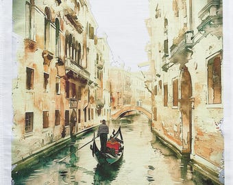 Gondola on the canal large cotton tea towel
