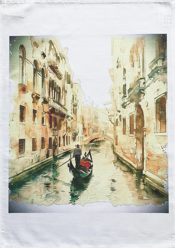 Gondola on the canal large cotton tea towel