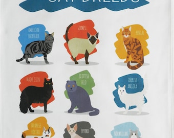 Breeds of Cat Large Cotton Tea Towel