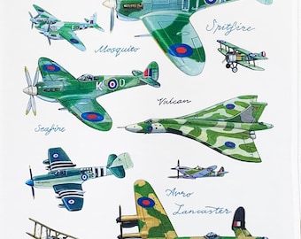 Classic RAF Aircraft Large Cotton Tea Towel