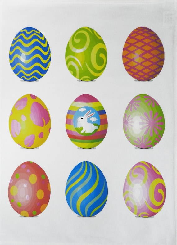 Colourful Easter Egg Design Large Cotton Tea Towel