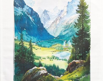 View of the Swiss Alps large cotton tea towel