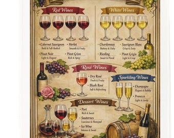 Types of Wine Cotton Tea Towels – Red, White, Rosé, Sparkling Guides