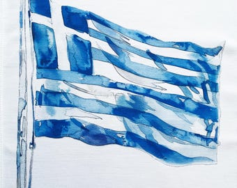 The Greek Flag large cotton tea towel