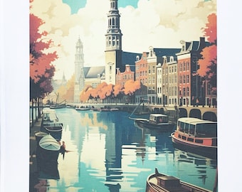 The Canals of Amsterdam large cotton tea towel