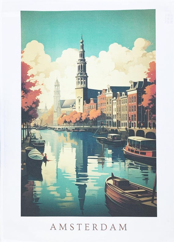 The Canals of Amsterdam large cotton tea towel