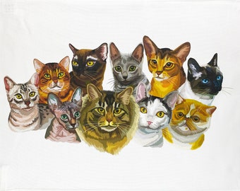 The Cat Portraits large cotton tea towel