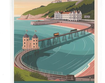 Llandudno Wales Cotton Tea Towel, Vintage Travel Poster Style Rectangular with Hanging Loop