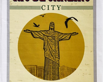 Rio de Janeiro - Vintage Style Travel Poster Large Cotton Tea Towel