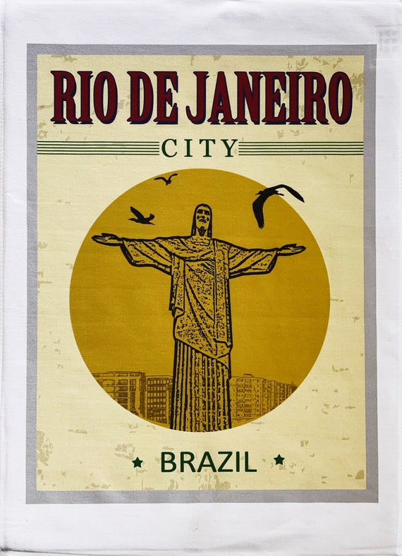 Rio de Janeiro - Vintage Style Travel Poster Large Cotton Tea Towel