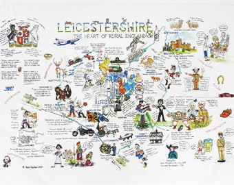 Leicestershire - The Heart of Rural England Large Cotton Tea Towel