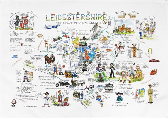 Leicestershire - The Heart of Rural England Large Cotton Tea Towel