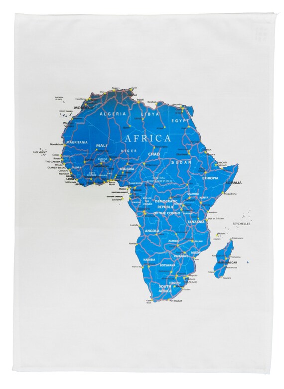 Countries of Africa with borders, main cities and roads - Large Cotton Tea Towel
