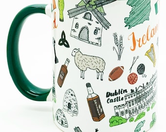 Iconic Ireland Mug with Glazed Green Handle and Inner