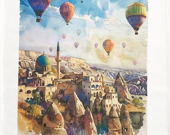 Hot Air Balloons over Cappadocia Turkey large cotton tea towel