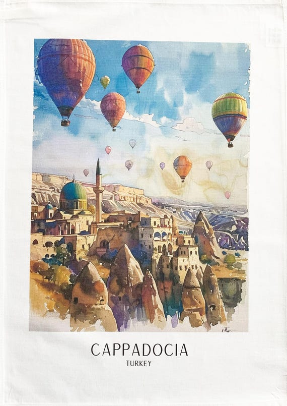 Hot Air Balloons over Cappadocia Turkey large cotton tea towel