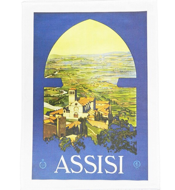 Assisi Vintage Travel Poster Large Cotton Tea Towel