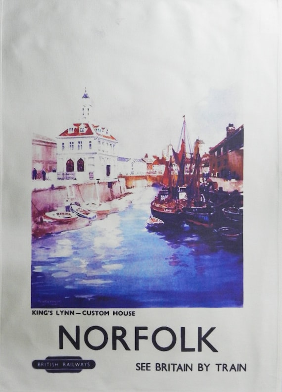Norfolk - Retro Style Travel Poster Large Cotton Tea Towel