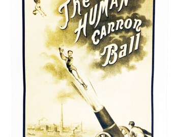 The Human Cannonball - Retro Style Theatre Poster Style Large Cotton Tea Towel