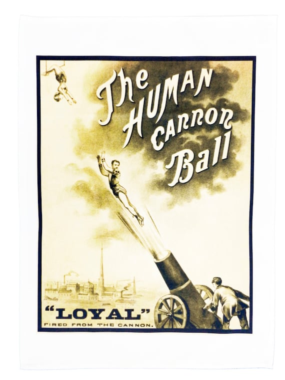 The Human Cannonball - Retro Style Theatre Poster Style Large Cotton Tea Towel