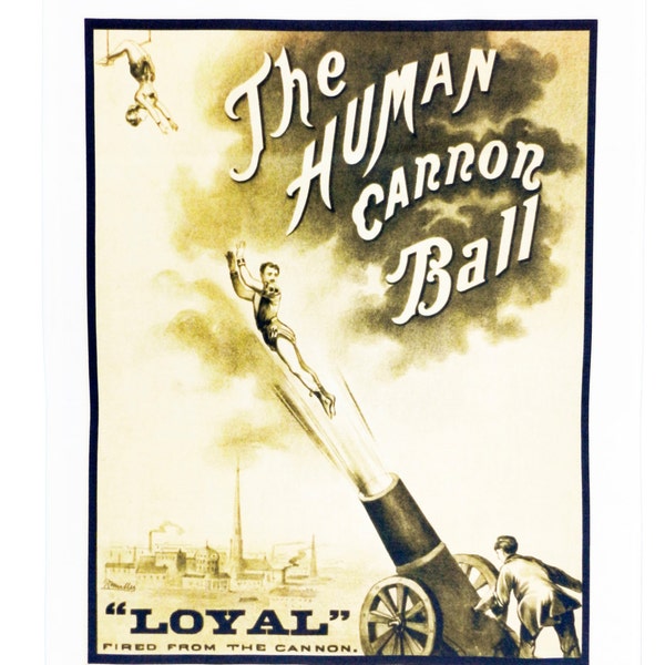 The Human Cannonball - Retro Style Theatre Poster Style Large Cotton Tea Towel