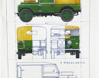 The Classic Land Rover Series I Parts on a Large Cotton Tea Towel