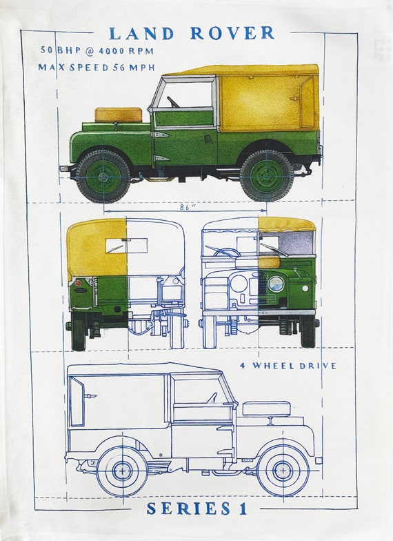 The Classic Land Rover Series Design on Large Cotton Tea Towel