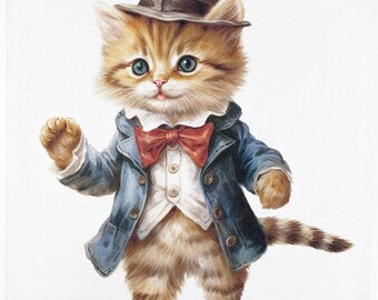 Top Cat in a waistcoat  large cotton tea towel