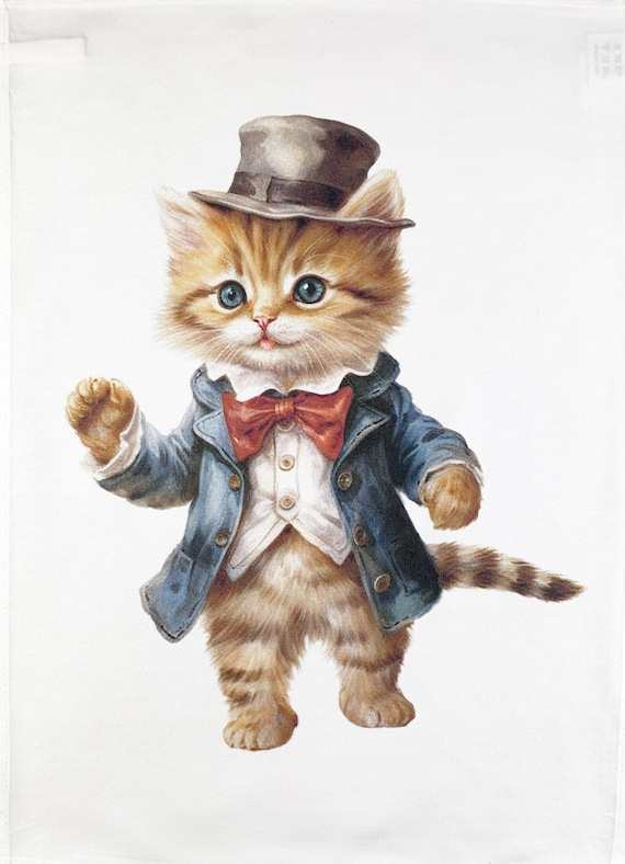 Top Cat in a waistcoat  large cotton tea towel