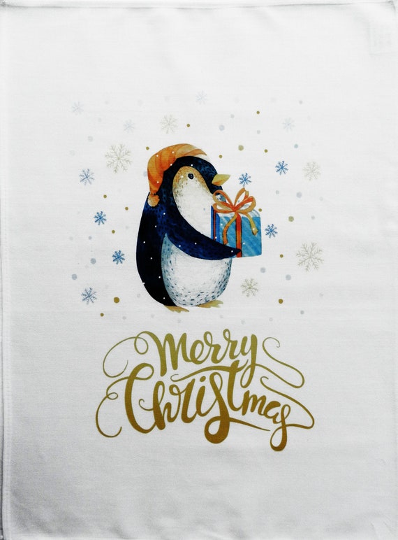 Merry Christmas Penguin - Large Tea Towel