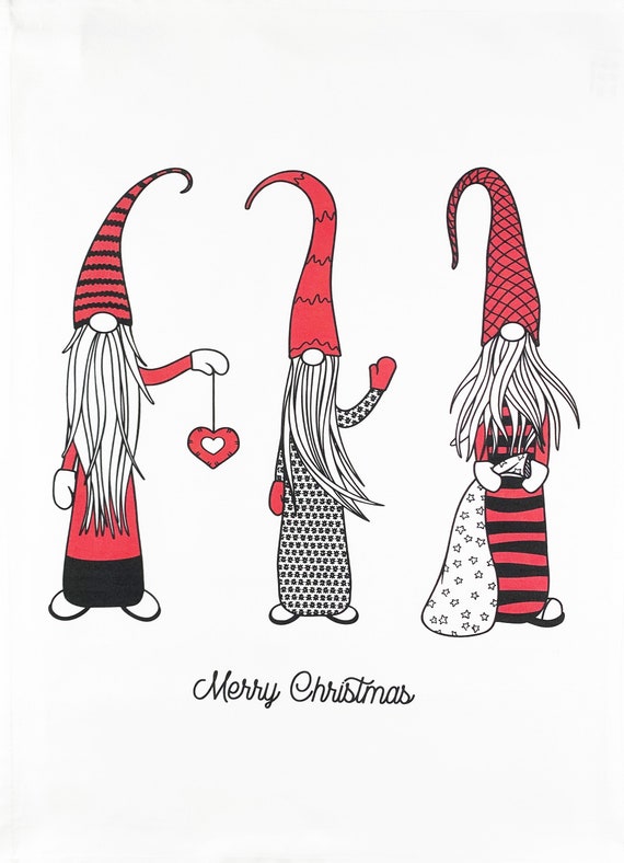 Merry Christmas from The Gonks Large Cotton Tea Towel