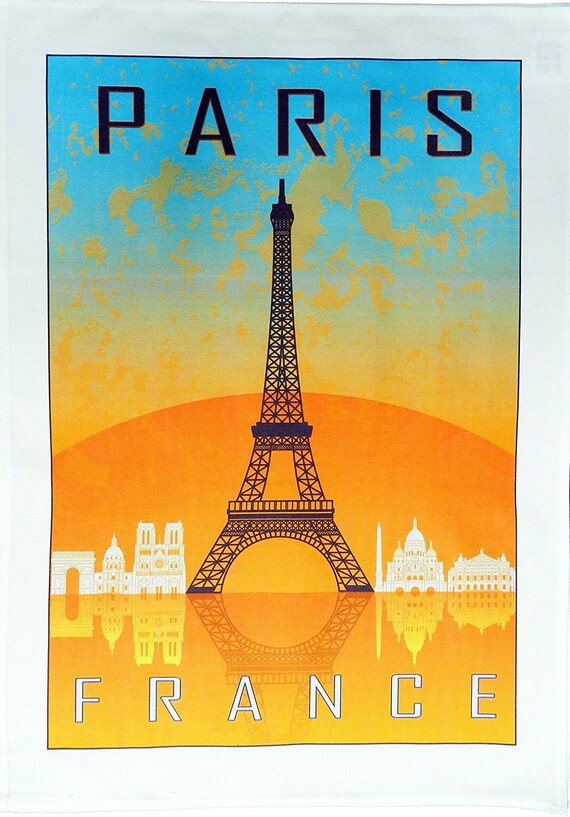 Vintage Style Paris and the Eiffel Tower - Large Cotton Tea Towel