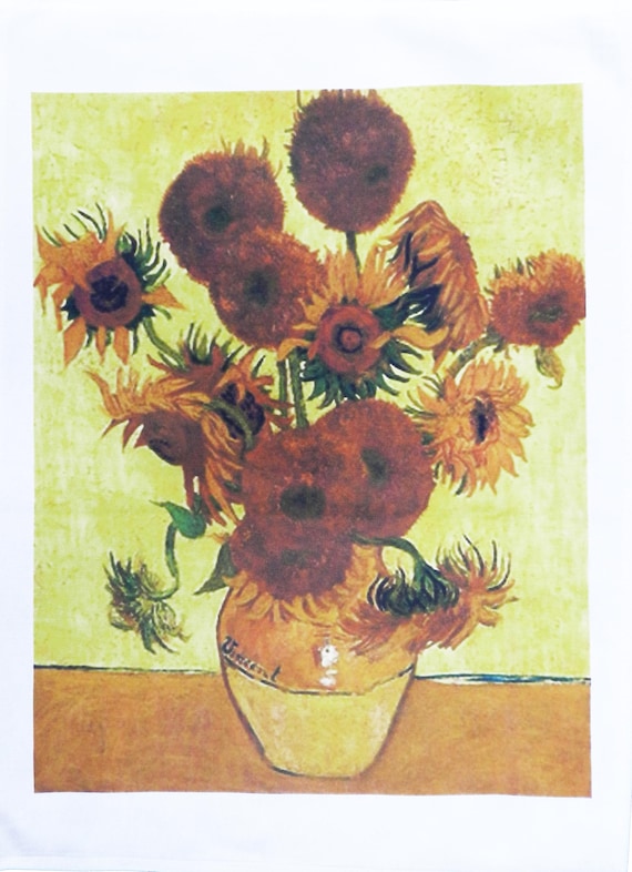 15 Sunflowers by Vincent van Gogh - Large Cotton Tea Towel