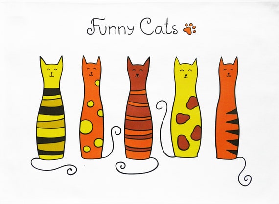Funny Cats - Large Cotton Tea Towel