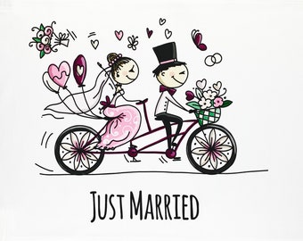 Just Married Large Cotton Tea Towel