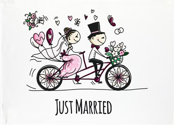 Just Married Large Cotton Tea Towel