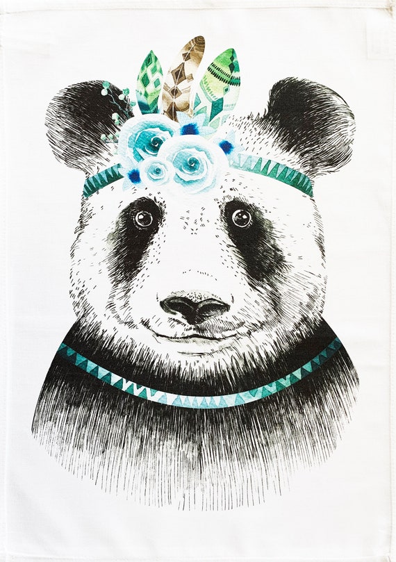 The Glamourous hand drawn Panda - Large Cotton Tea Towel